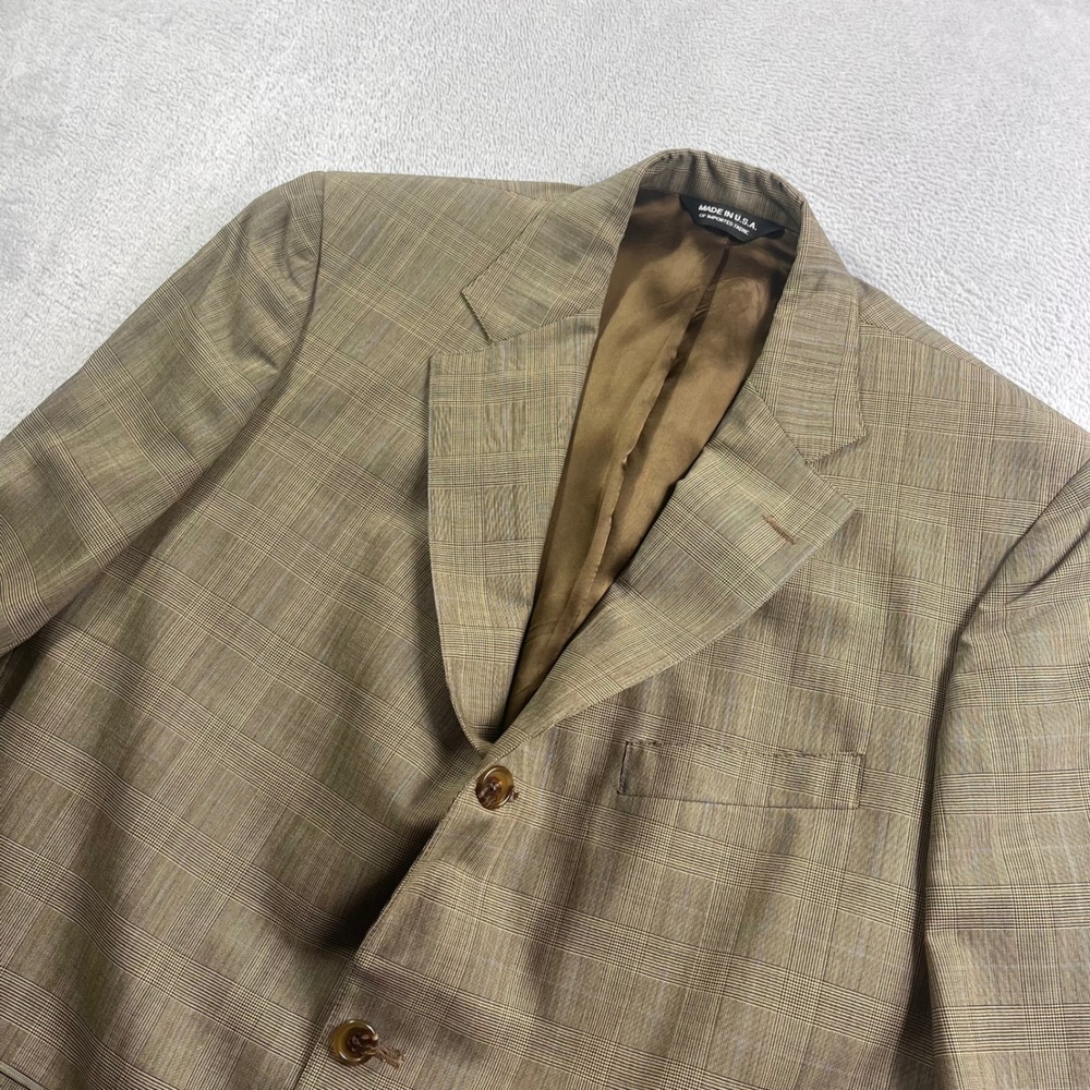 J. Press Men 40 Regular Glen Plaid 3-Button Blazer Sport Coat Tan Brown USA Made